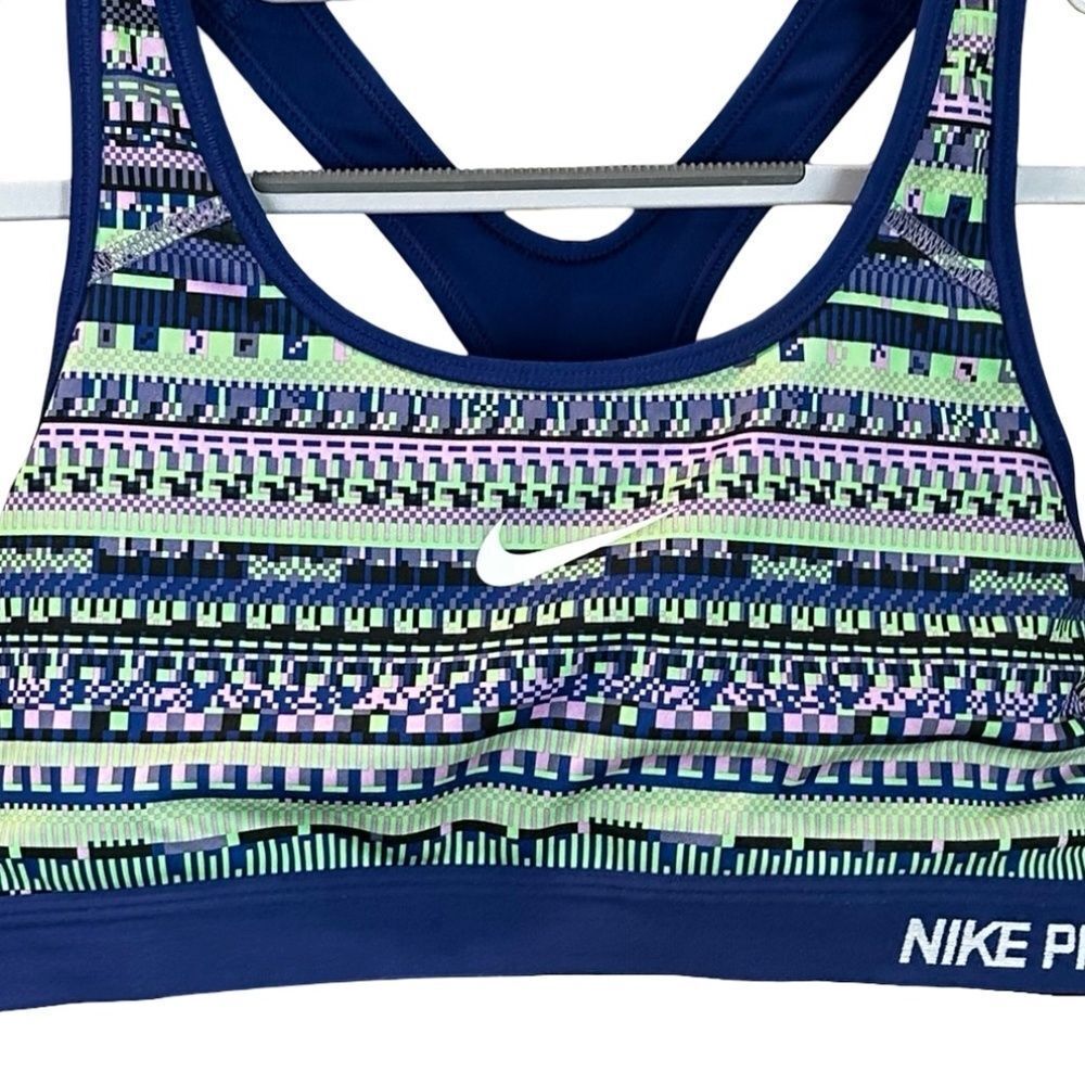 Nike Navy Blue & Lime Patterned Pro Sports Bra Large - Picture 9 of 11